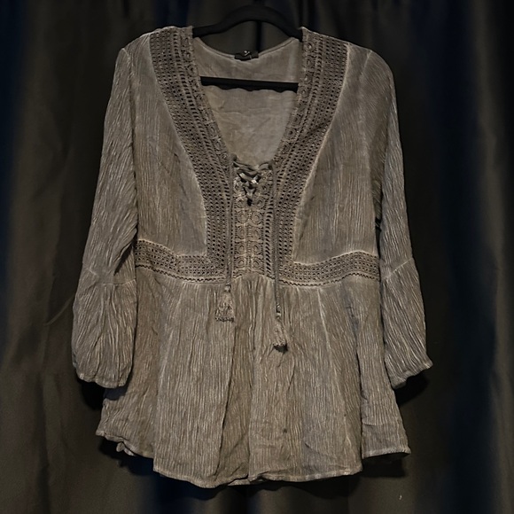 torrid Tops - Torrid Charcoal Lace-Up Blouse